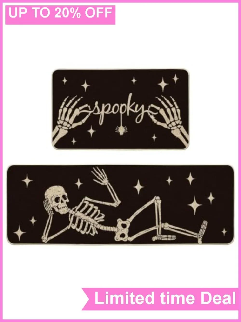 Kitchen Mats Set of 2 Non-Slip Rubber Polyester Felt Halloween Skeleton Spider